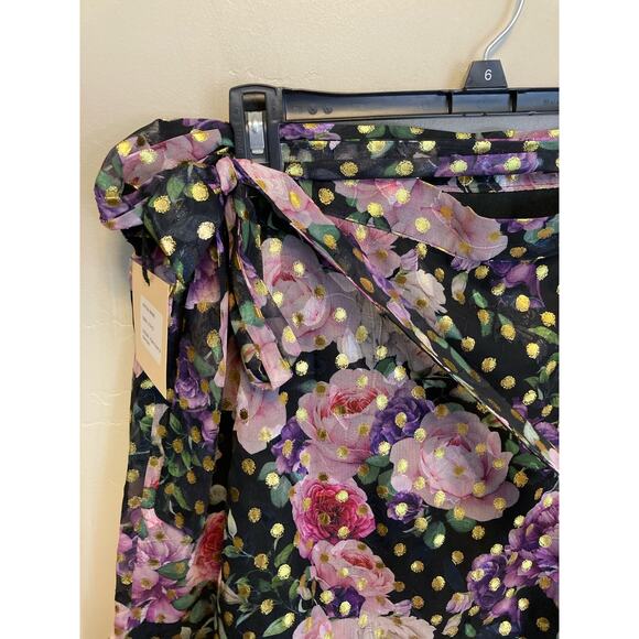 Smak Parlor Floral Gold Polka Dot True Wrap Ruffle Skirt NEW Size Large - Picture 10 of 13